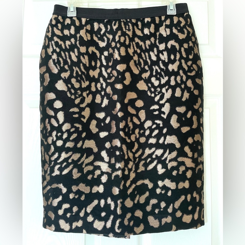 Ann Taylor | Metallic Leopard Pencil Skirt | Black & Gold